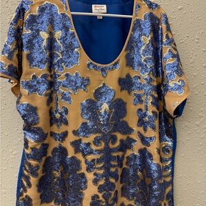 Tracy Reese Blue and Gold Sequin Blouse